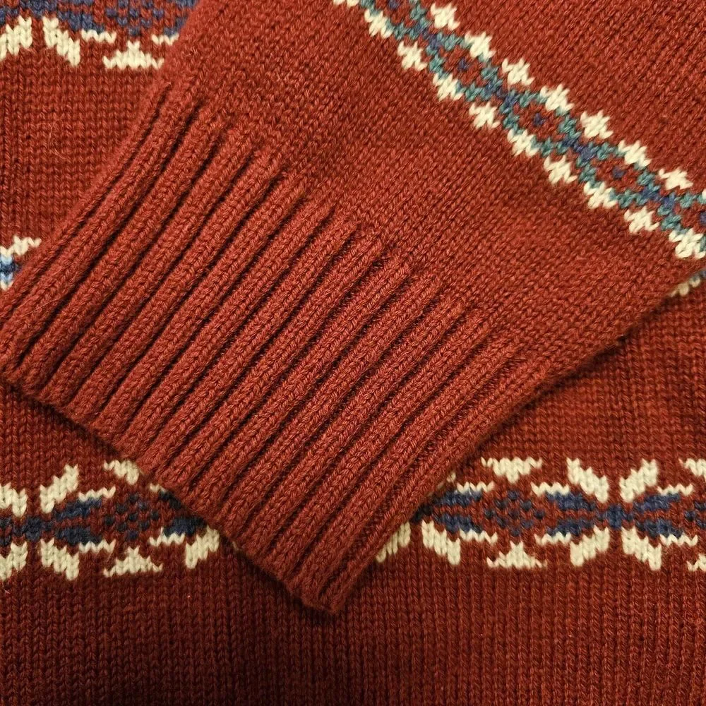 IZOD Ski Sweater Mens Large Heavy Quarter Zip Vintage Fair Isle Pullover‎